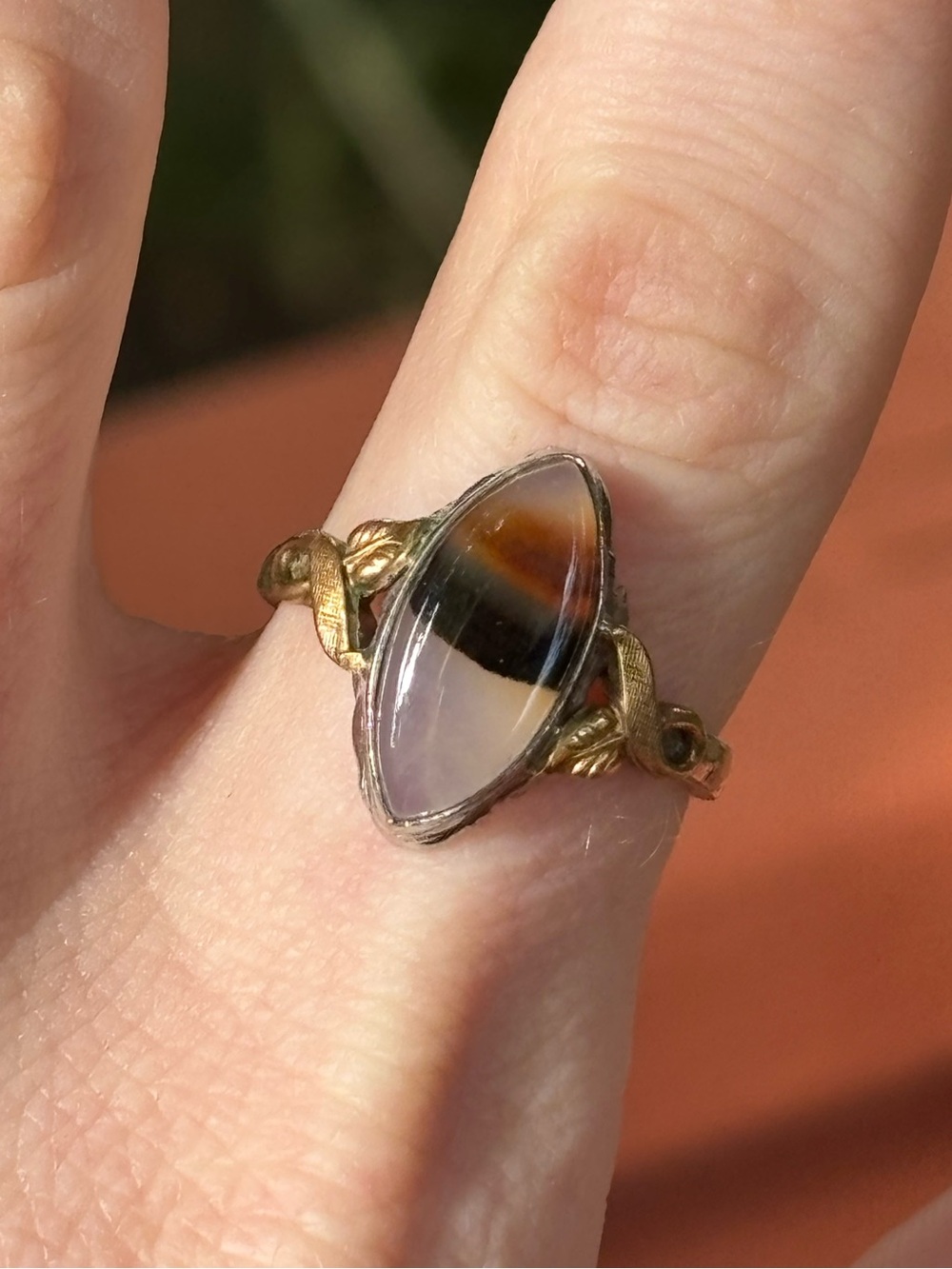 Vintage Clark & Coombs Sterling Silver 10K GF Marquise Banded Agate Ring Sz 6.5 - Picture 6 of 11